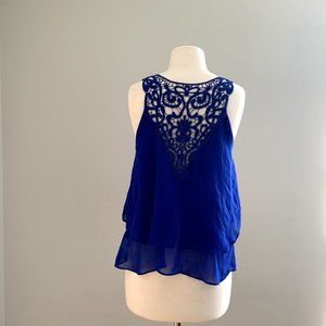 MINE Sheer chiffon top with crochet detail size M